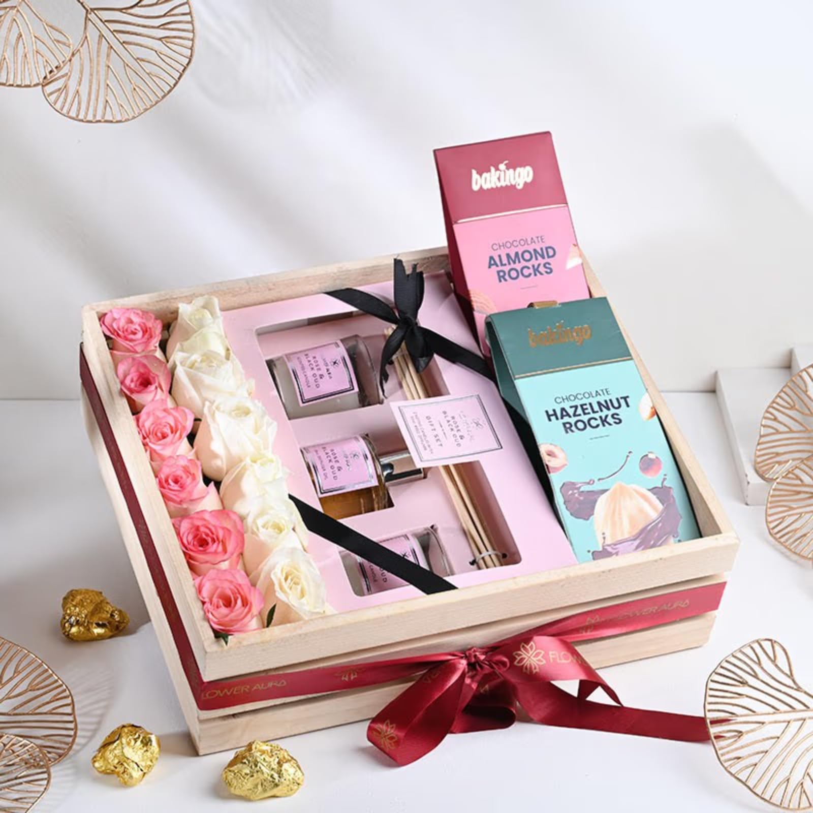 FlowerAura Love Hamper of Fresh Live 12 Roses, Candle Diffuser Set, 2 Chocolate Pack For Birthday & Anniversary Gift, Valentine's Day Gift For Boyfriend, Girlfriend, Wife & Husband (Same Day Delivery)-image-11