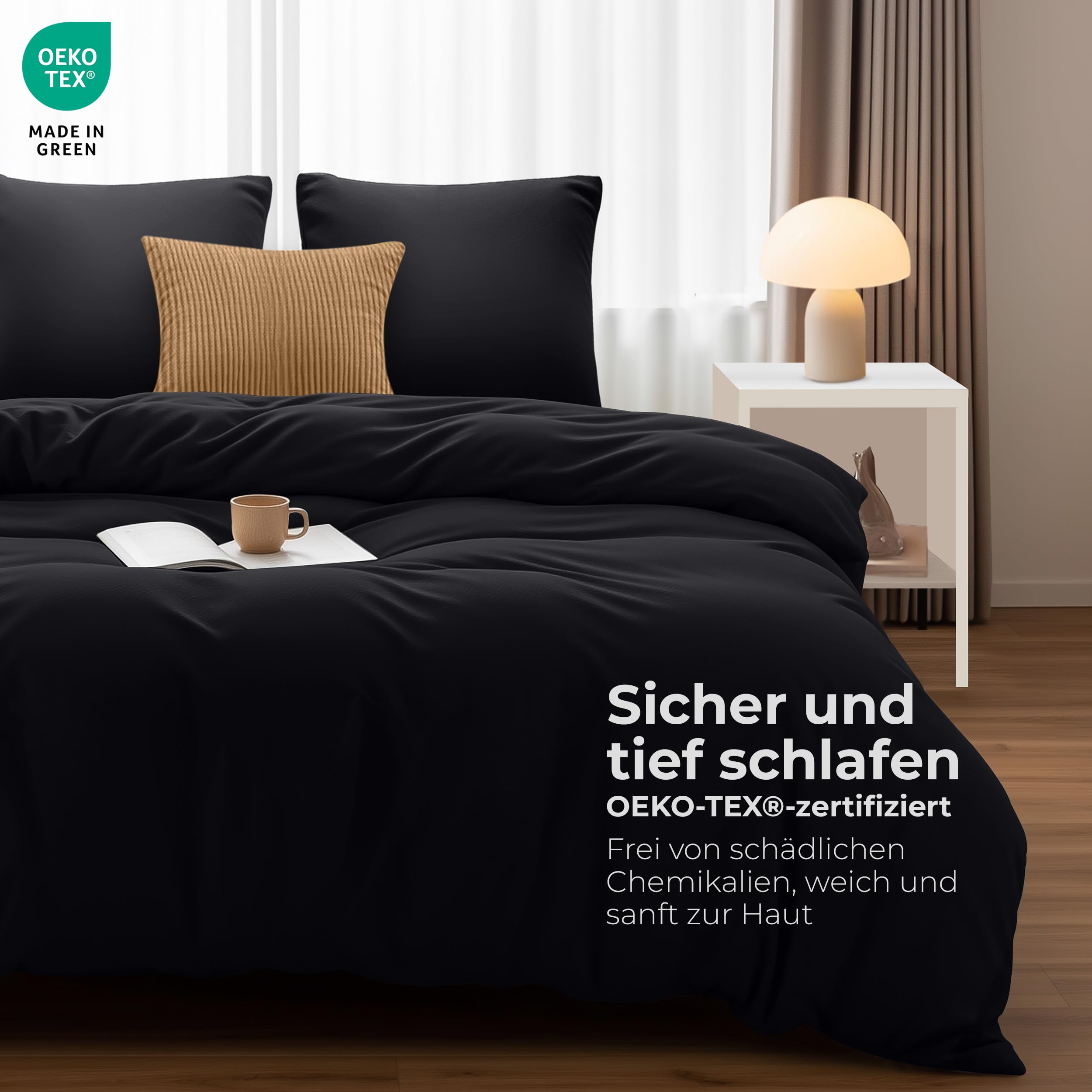Utopia Bedding Bettwäsche 220x240 cm + 2 Kissenbezüge 65x65 cm, Schwarz – Ansicht 2
