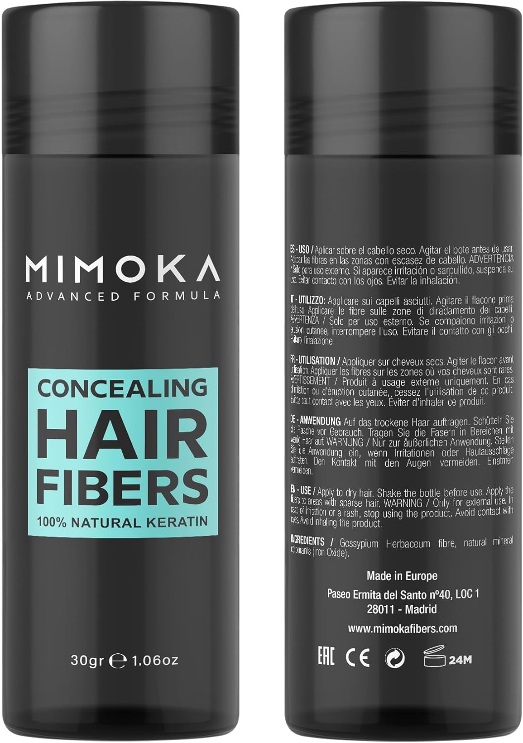 Haarvezels – verbergt kale plekken direct – 100% natuurlijke, niet waarneembare microvezels – voor haar en baard – spuitdoseerder in poedervorm voor heren- en dameshaar – grijs – 30 gr.