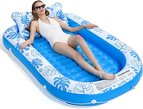 Flotador inflable para piscina de bronceado con almohada cervical, flotadores de piscina para adultos para tomar el sol, patio trasero, fiesta en la