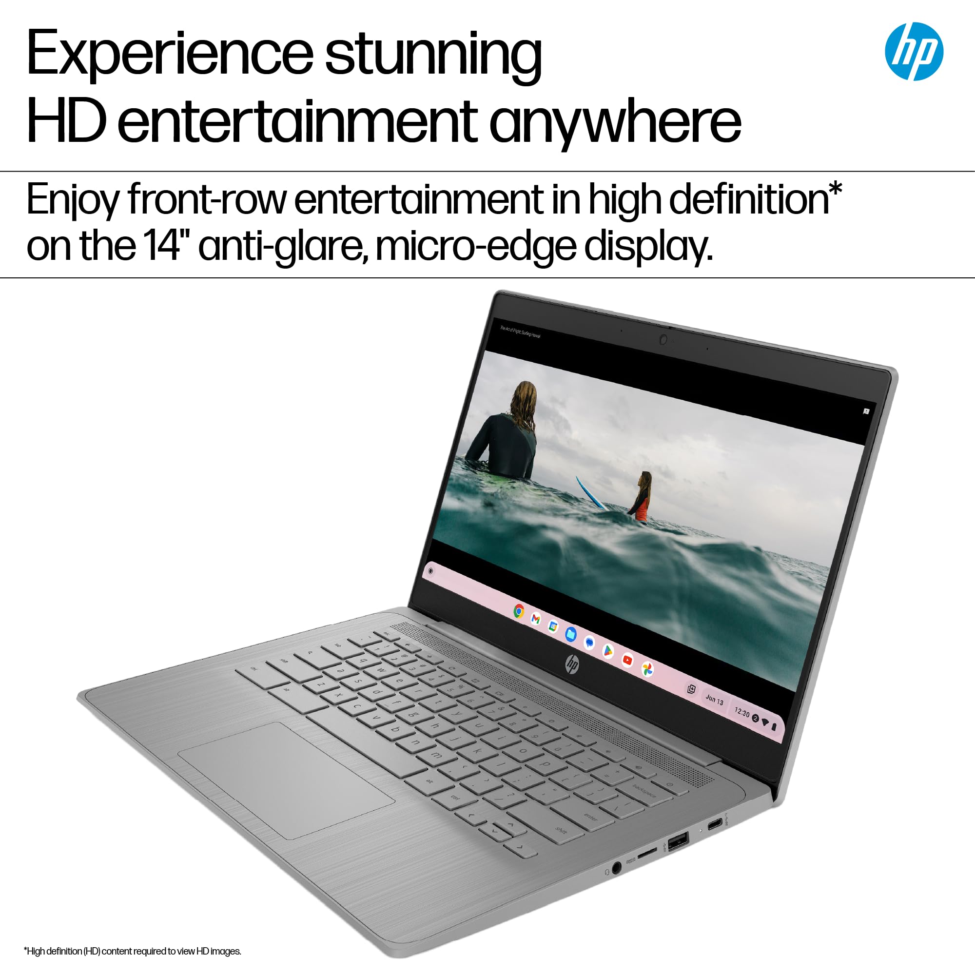 HP Chromebook 14" | Intel Celeron N4500 Processor | 4GB RAM | 64GB eMMC | Intel UHD Graphics | HD Anti-glare Display | Chrome OS | Dual Speakers | USB-C Fast Charging | Modern Grey | 14a-ne1000sa — view 6