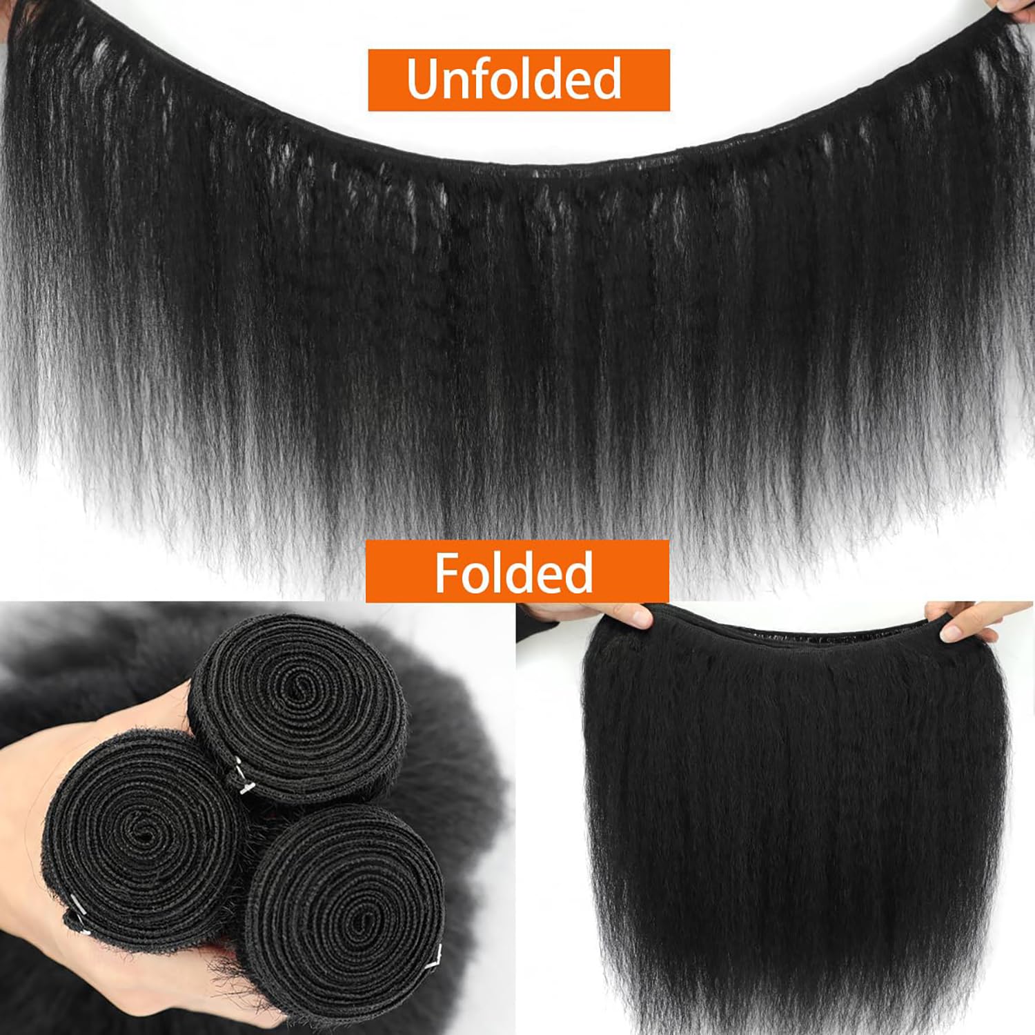 Vallbest Brazilian Kinky Straight Human Hair Bundle Unprocessed Virgin Hair Yaki Straight Human Hair Bundle Sew in Hair Extensions for Black Women 26 Inch One Bundle - Image 3