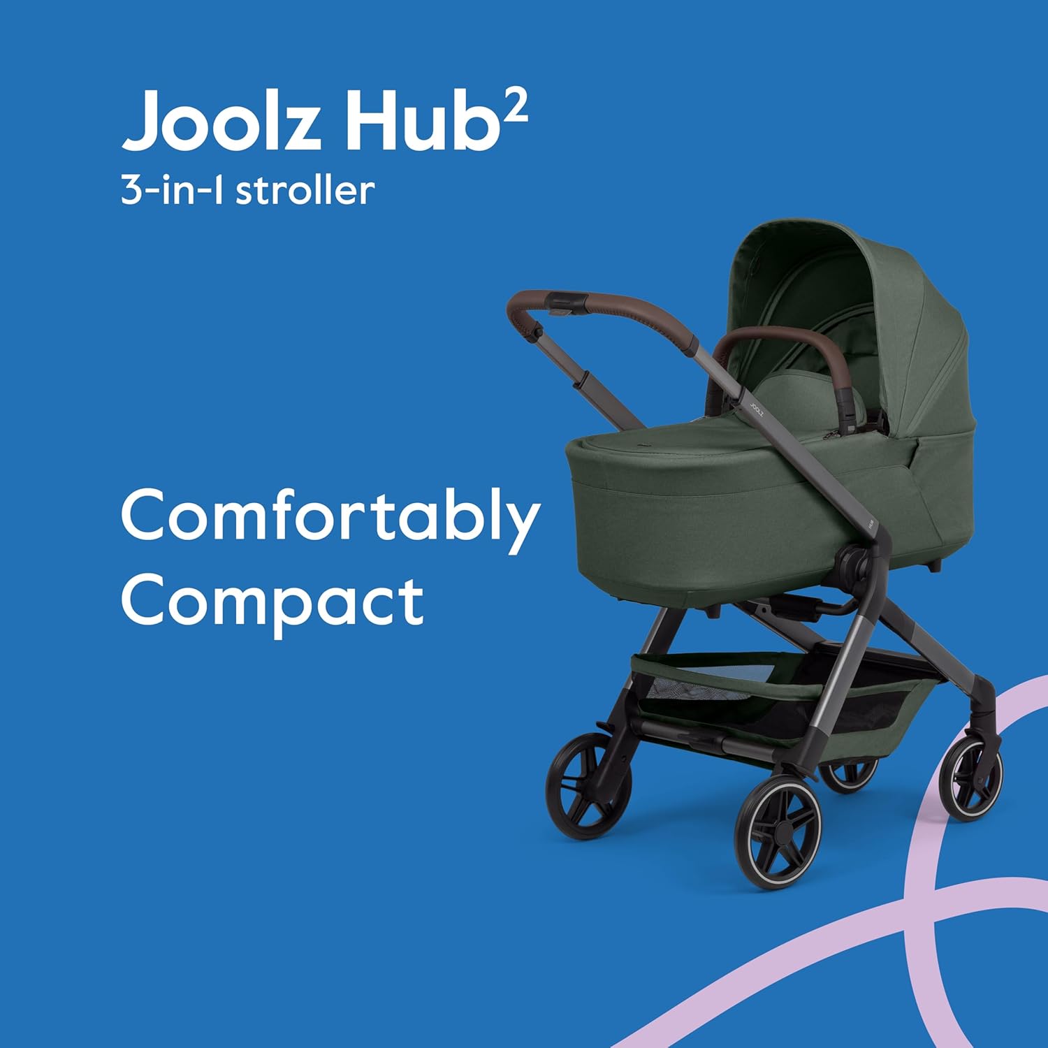 Joolz Hub2 Compact Pushchair Carrycot for Newborns, Ergonomic Design, UPF 50+ Sun Protection, Lightweight (7.6 lbs), Easy to Carry, Machine Washable (Forest Green)