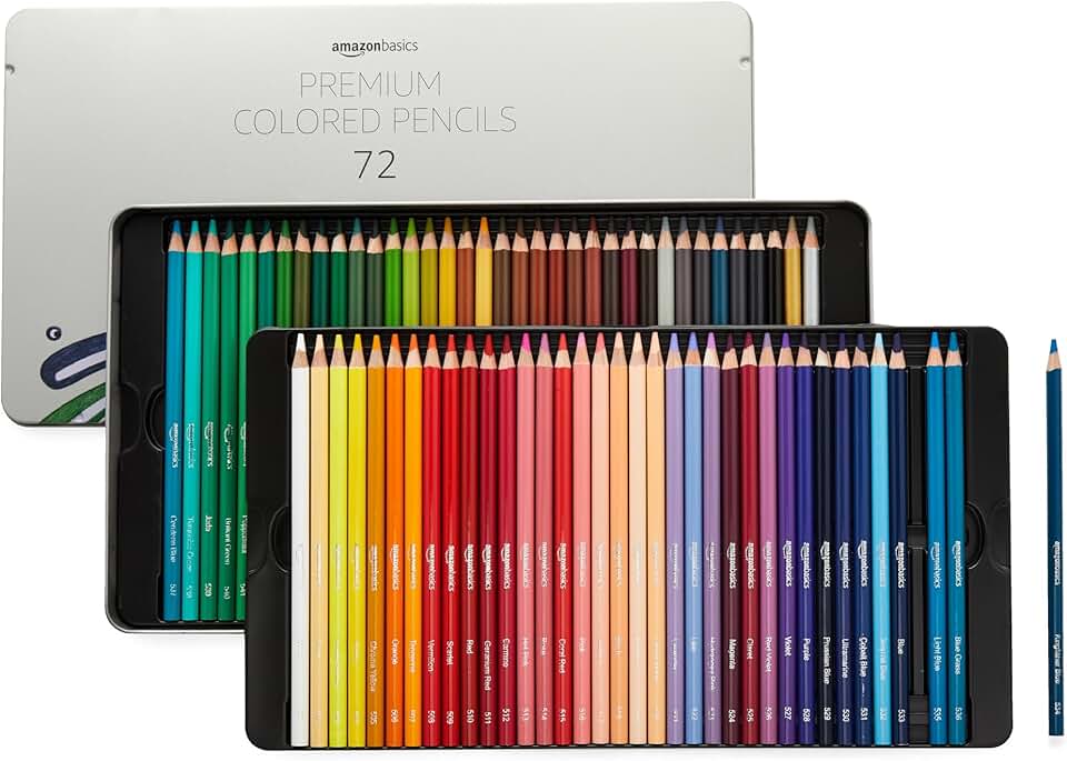 Amazon Basics Colored Pencils for Coloring and Drawing, Premium, Soft Core, Back to School Supplies, 72 Count (Pack of 1), Multico