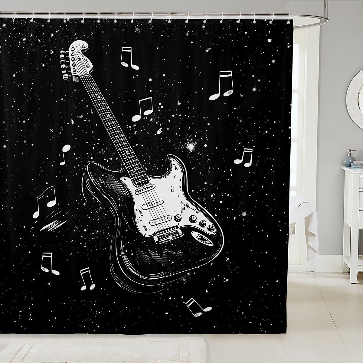 Feelyou Music Bath Curtain 72"x78" Guitar Shower Curtain Guitar Instruments Bathroom Shower Curtain Set Rock Music Kids Bathroom Accessories