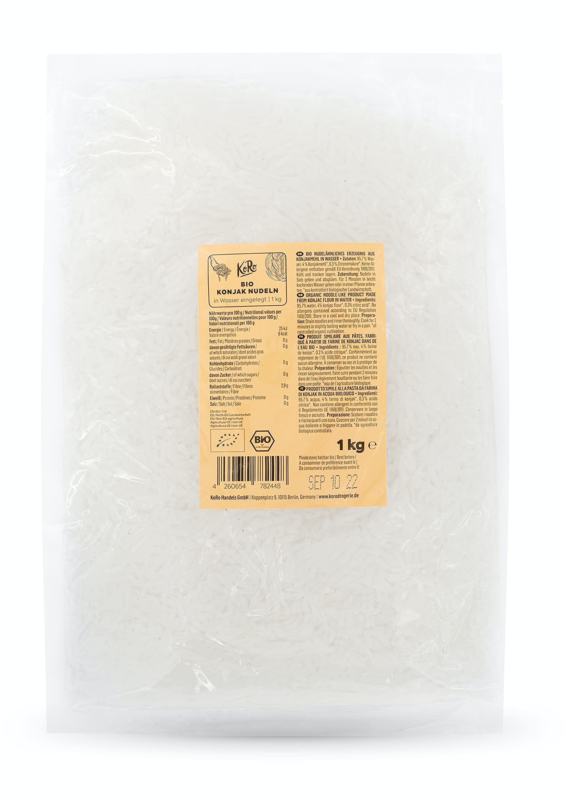 KoRo – Bio Konjaknudeln in Wasser 8 x 1 kg – Kalorienarme Alternative zu Weizennudeln – Fettfrei – Vegan