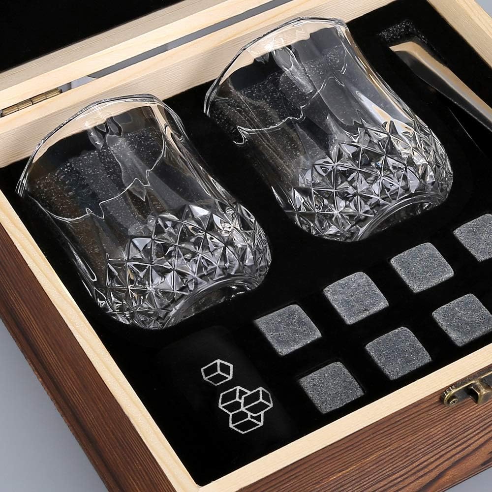 Flаѕh Sаlе Whisky Glass Set for Men, Elegant Whisky Stones Set Included 8 Granite Whisky Rocks Chilling Stones and 2 Whisky Glasses, Nice Gift for Father’s Day, Valentine's Day and Anniversary