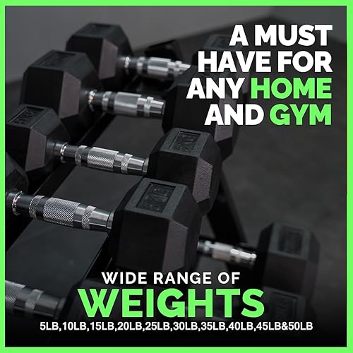 Miniatura 5 de Mancuernas hexagonales de goma con estante de peso libre para gimnasio en casa, mancuernas de goma duraderas con almacenamiento, accesorios de