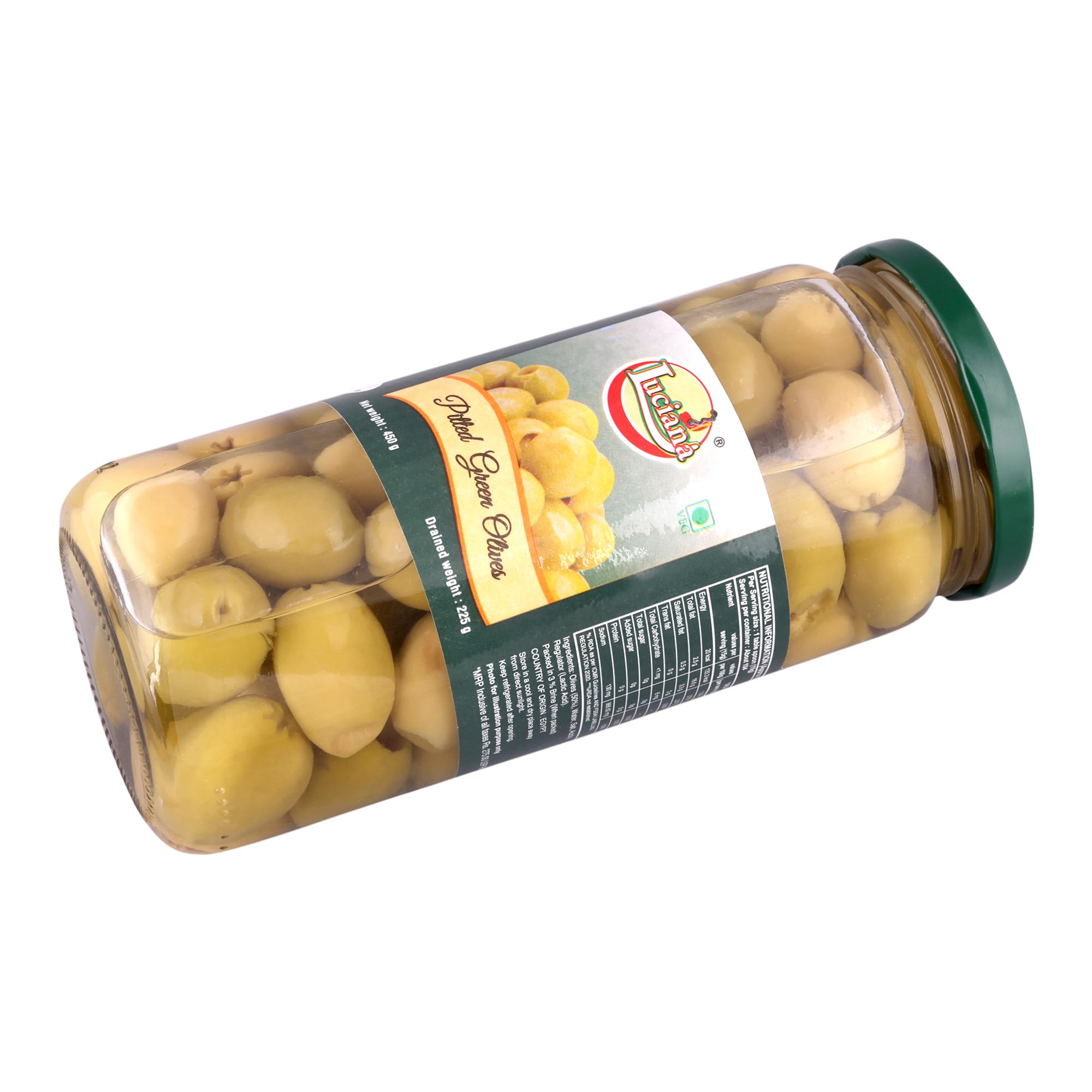Luciana Pitted Green Olives 450g β Ready-to-Use Seedless Green Olives for Pizza, Pasta, Salads, Sandwiches, Mediterranean Dishes, Appetizers & Snacks | Vegetarian Cooking Essential 1