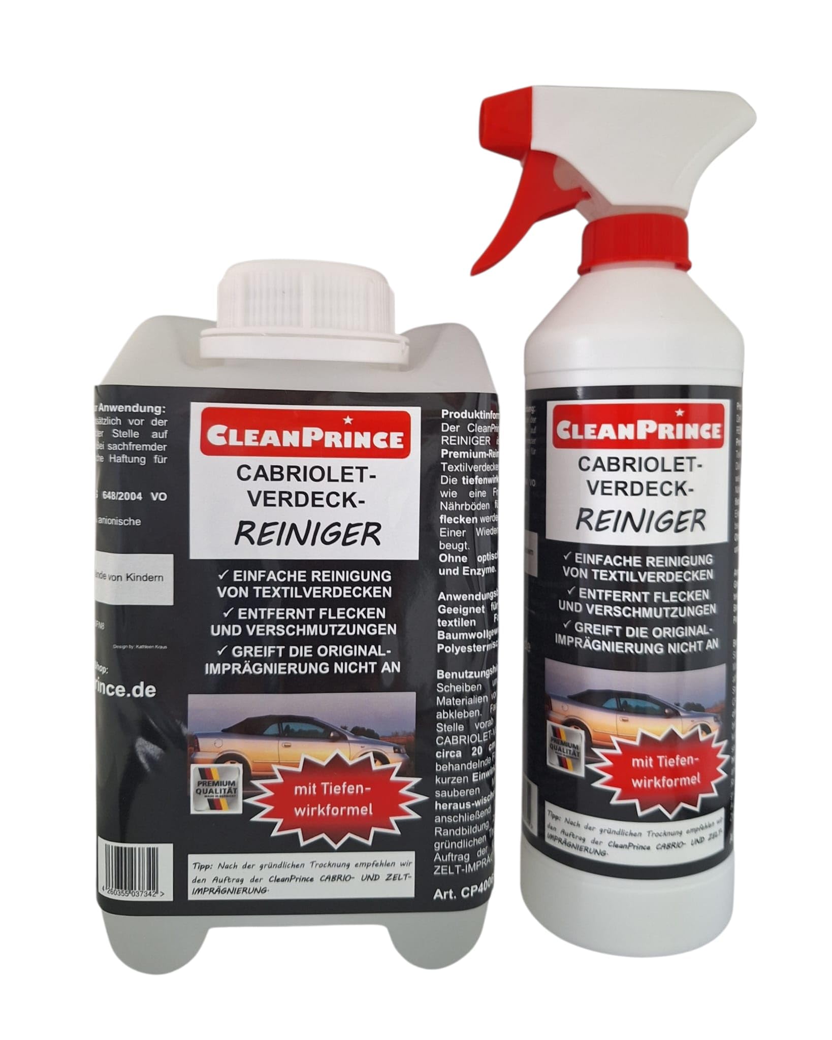 Cleanprince Verdeckreiniger 2,5 Litro Cabriolet-Verdeck-Reiniger Cabrioverdeckreiniger Cabrio-Verdeckreiniger Dachreiniger Techo de Tela Techo Coche Algodón y Polyestermischungen Acrylfasern
