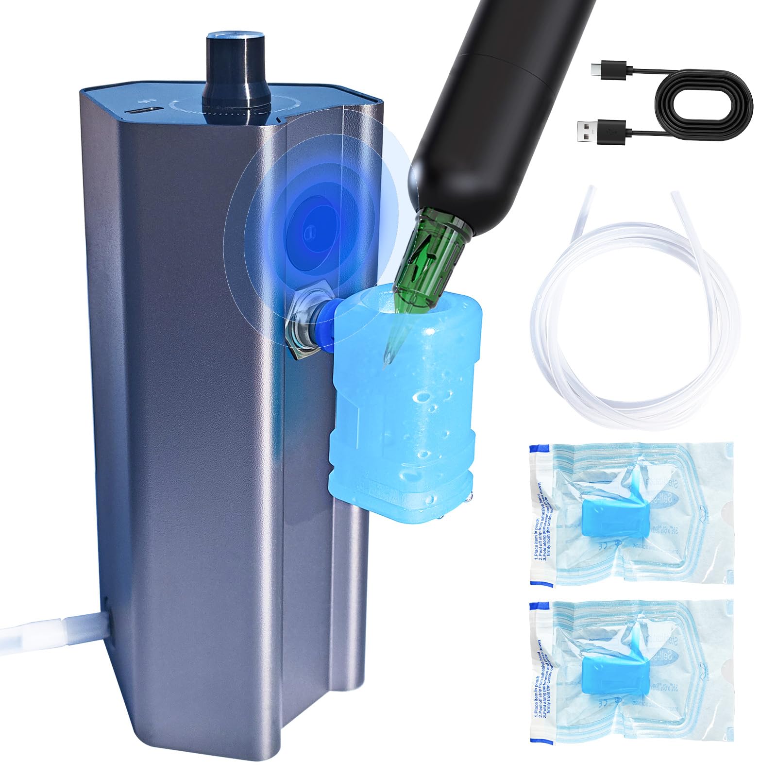 Tattoo Needle Cleaning Supplies,Tattoo Supplies and Equipment,3000mAh,Adjustable Outlet Water Speed,Disposable Rinse the Cup for Tattoo and Eyebrow Tattoo.(Silver Metal)