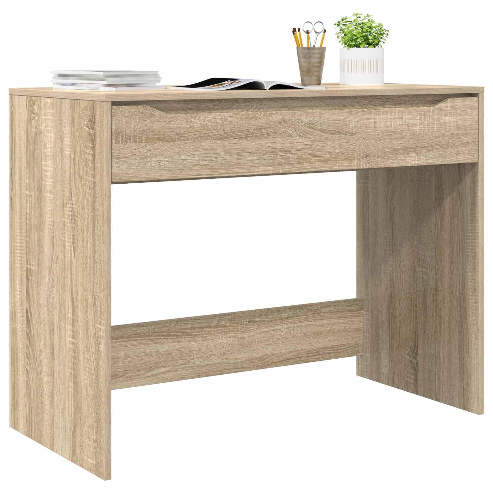 Scrivania in legno di rovere Sonoma, 100 x 50 x 78 cm, con cassetto, postazione di lavoro per ufficio, casa, studio, mobile per postazione di lavoro organizzata e arredamento da ufficio