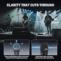 Vista 3 de Phenyx Pro Micrófono vocal, micrófono dinámico supercardioide con cable XLR de 16.4 pies, clip de micrófono, bolsa de almacenamiento, micrófono