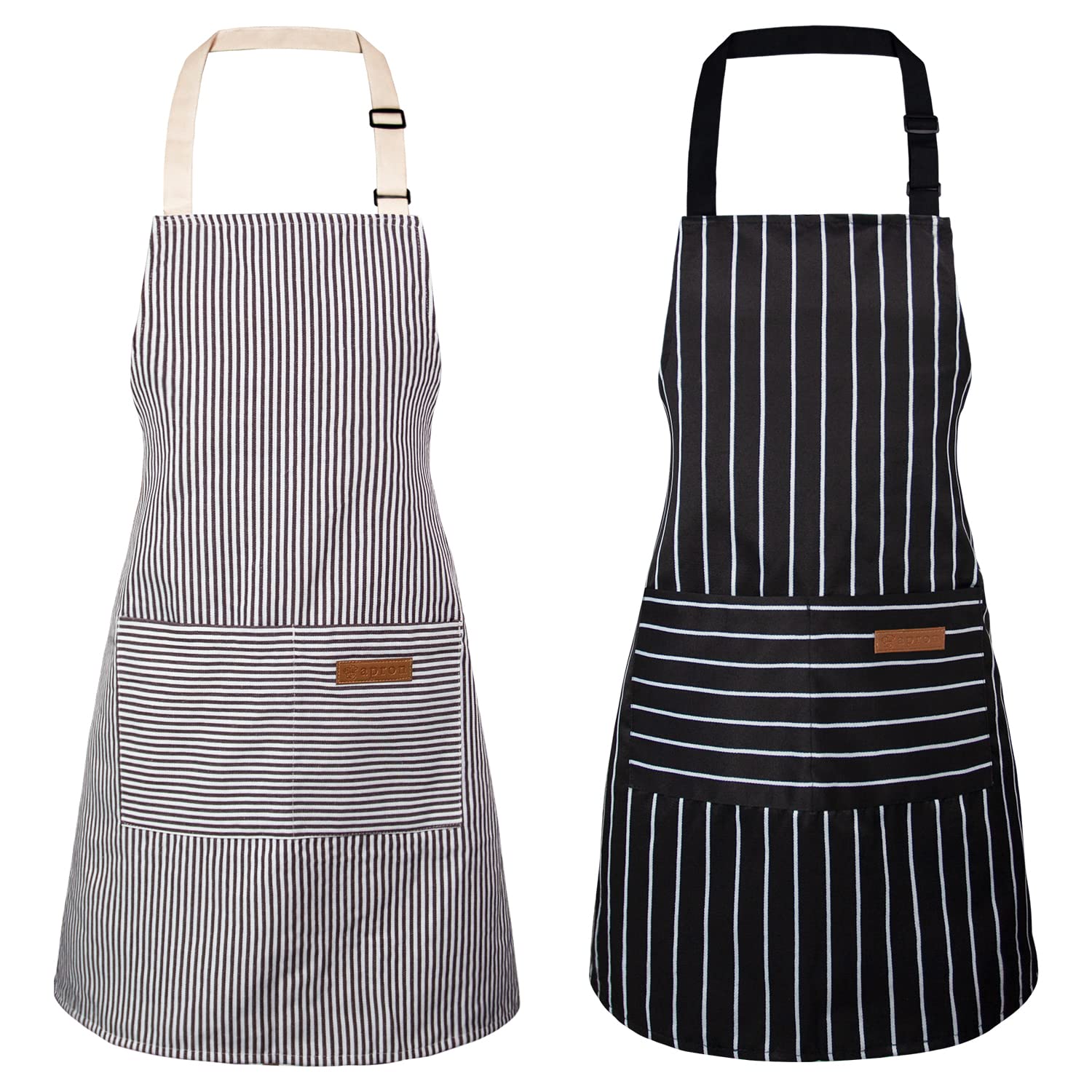 EXCOVIP Set of 2 Apron for Women Men with 2 Pockets, Adjustable Kitchen Chef Apron,BBQ Restaurant Apron for Cooking Baking Gardening