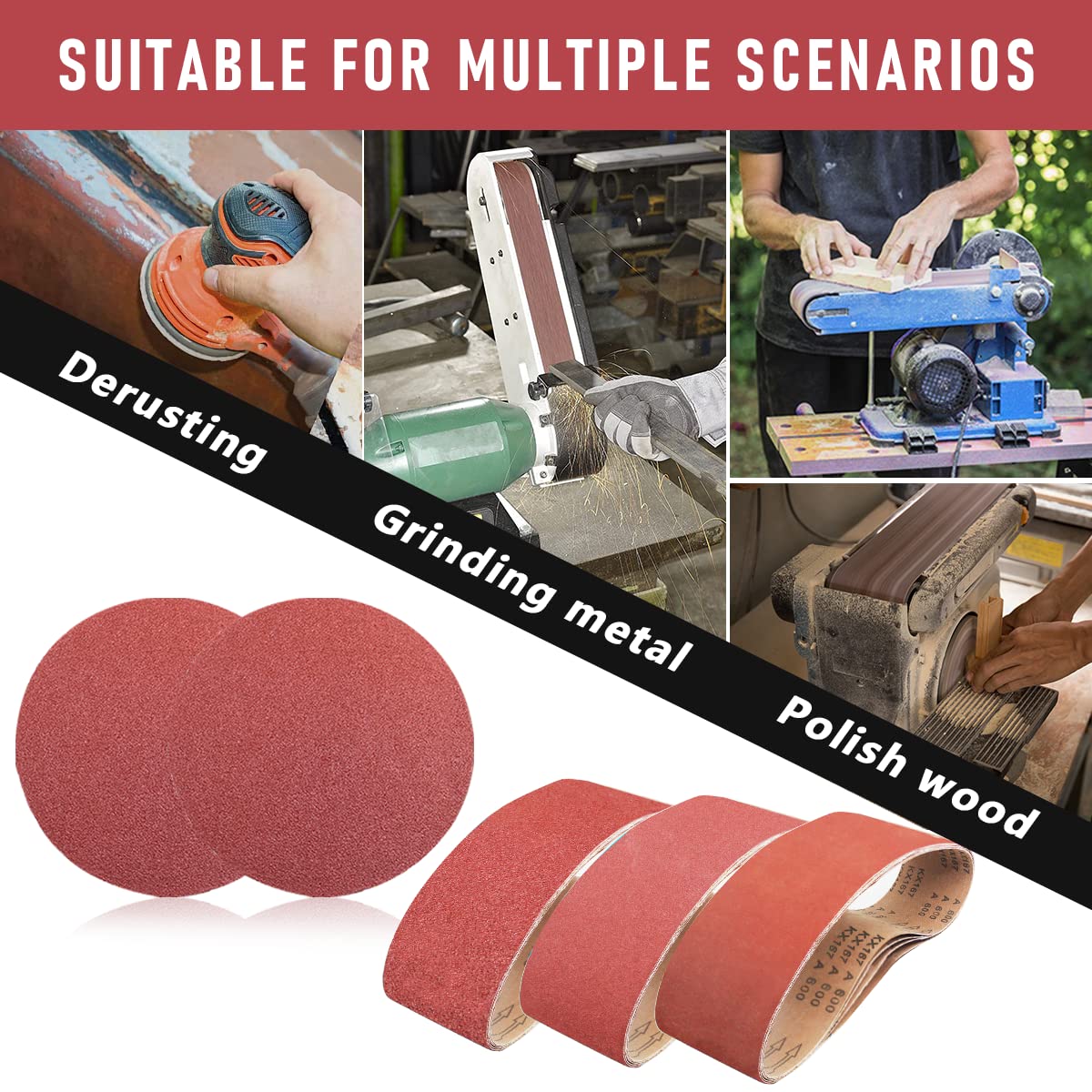 FEIHU Bandes Abrasives en métal 100X915 mm Grain 2X 60/80/100/120/240/320 grains. pour ponceuse