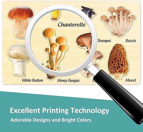 Miniatura 4 de Rompecabezas de madera con forma de hongo, rompecabezas Montessori para niños de 3 a 5 años, rompecabezas de hongos, juguetes de otoño para niños