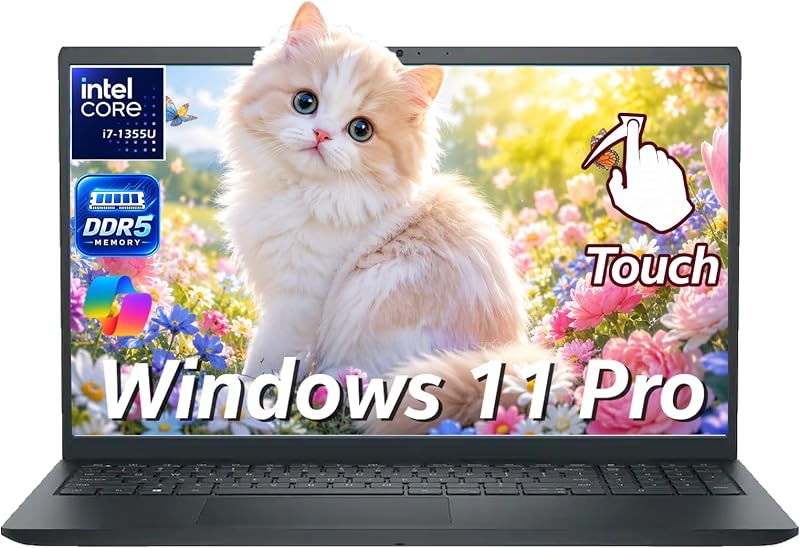 15 portátil DC15250 Pantalla táctil, Intel i7-1355U, 32 GB DDR5 RAM 1 TB SSD | portátil con pantalla táctil DC15250, Pantalla FHD para Negocios y Estudiantes, WiFi-6, Bluetooth, Teclado numérico, Copilot AI, Windows 11 Pro