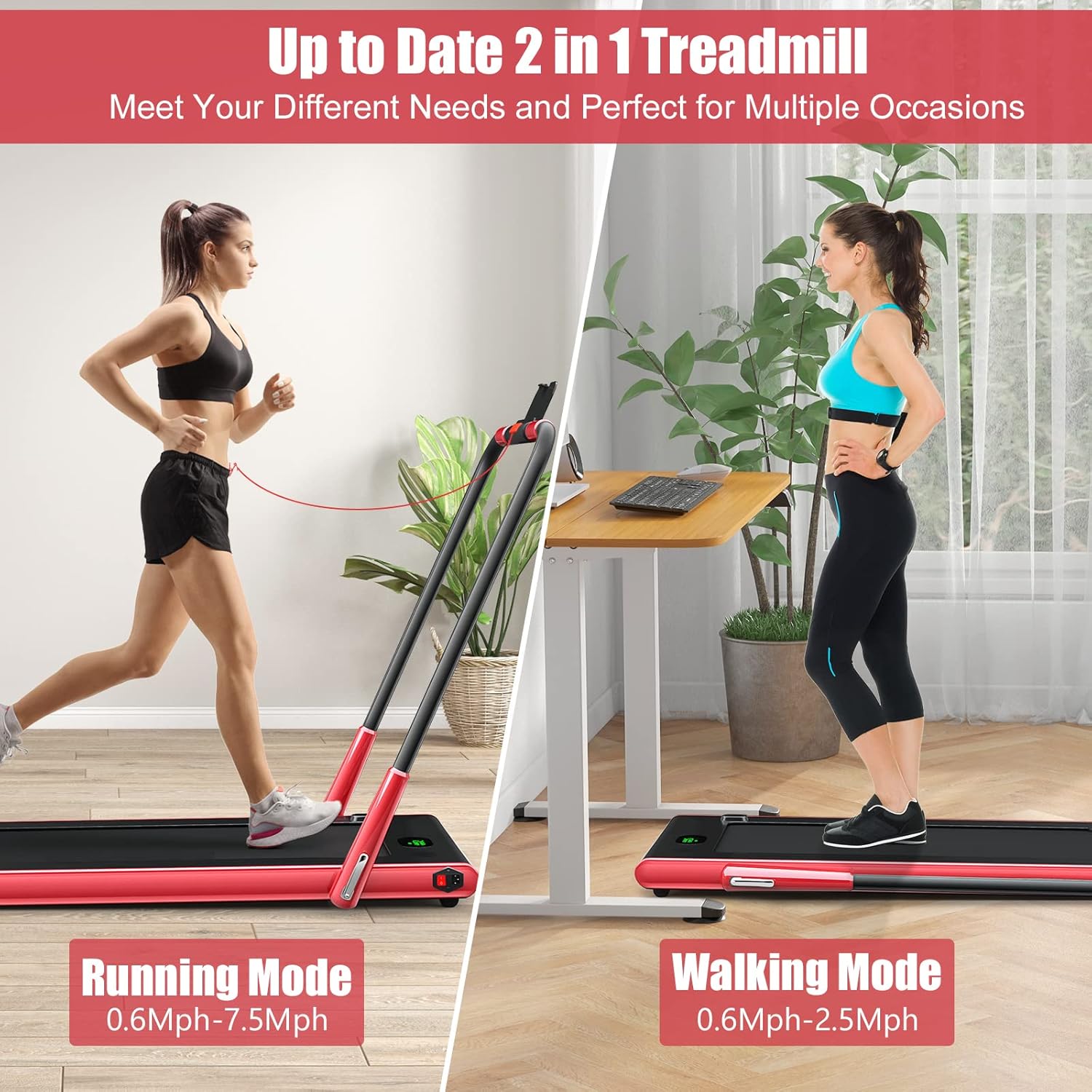 SAFEPLUS Foldable Treadmills for Home, 2 in 1 Walking Pad Portable Folding Under DeskTreadmills with Walk and Jog & Run Modes for Office Treadmil