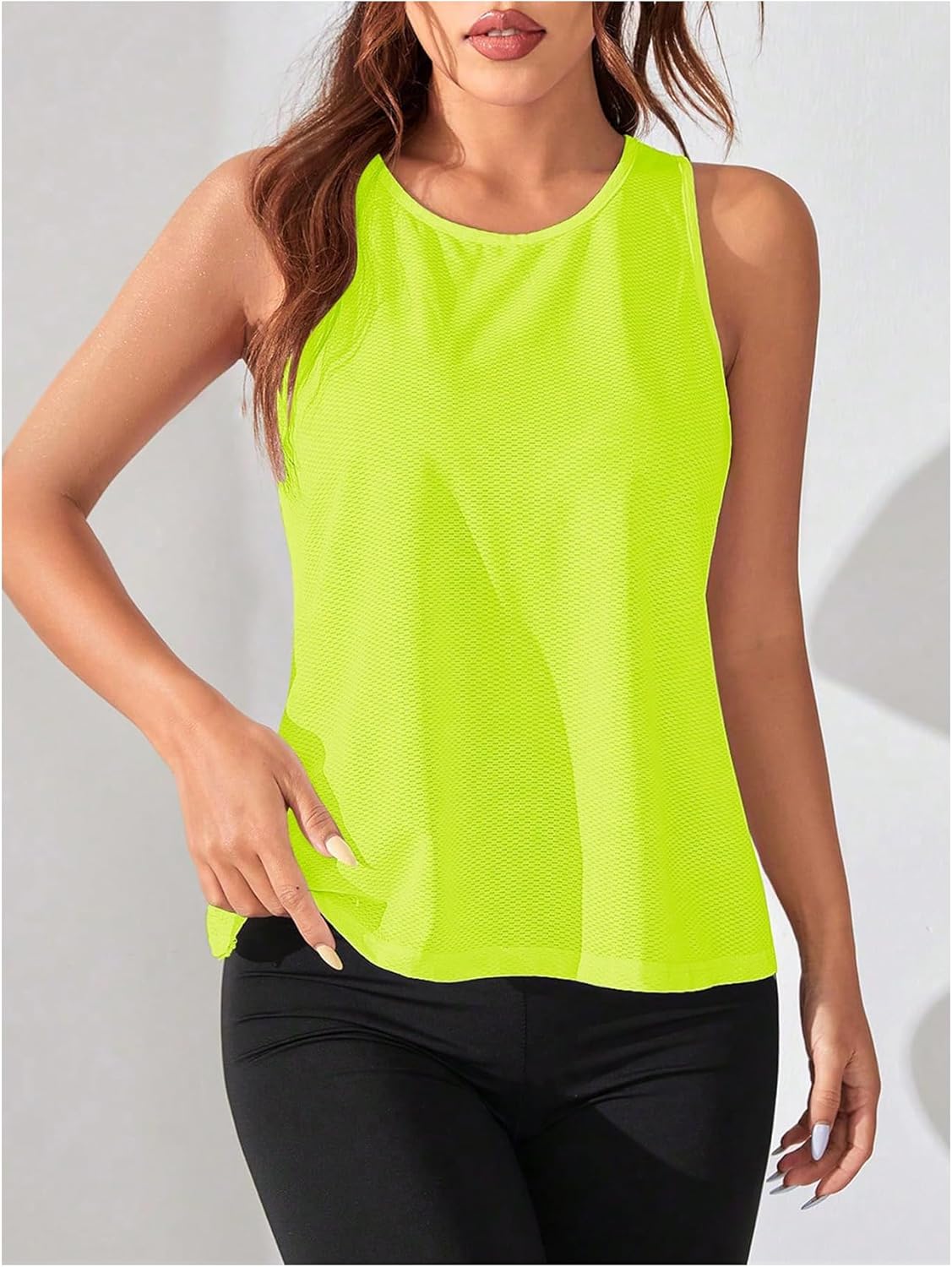 OYOANGLE Women's Sleeveless Workout Tops Racerback Athletic Loose Shirts Lightweight Yoga Gym Clothes Running Tank Tops - Image 2