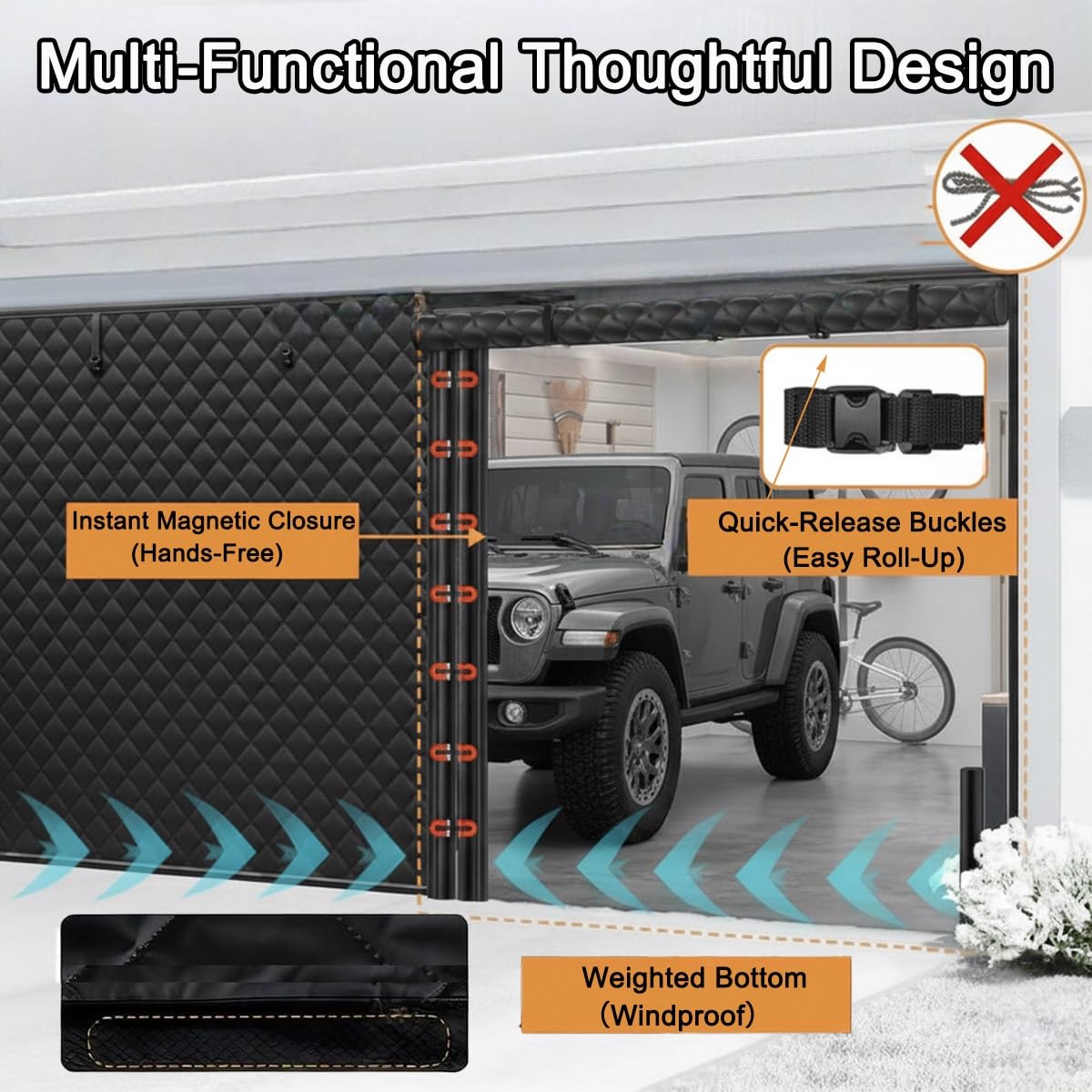Joint magnétique thermique robuste pour garage et entrepôt, insonorisant, isolé, protection hivernale, housse en coton (gris pour porte de 225 x 215 cm)