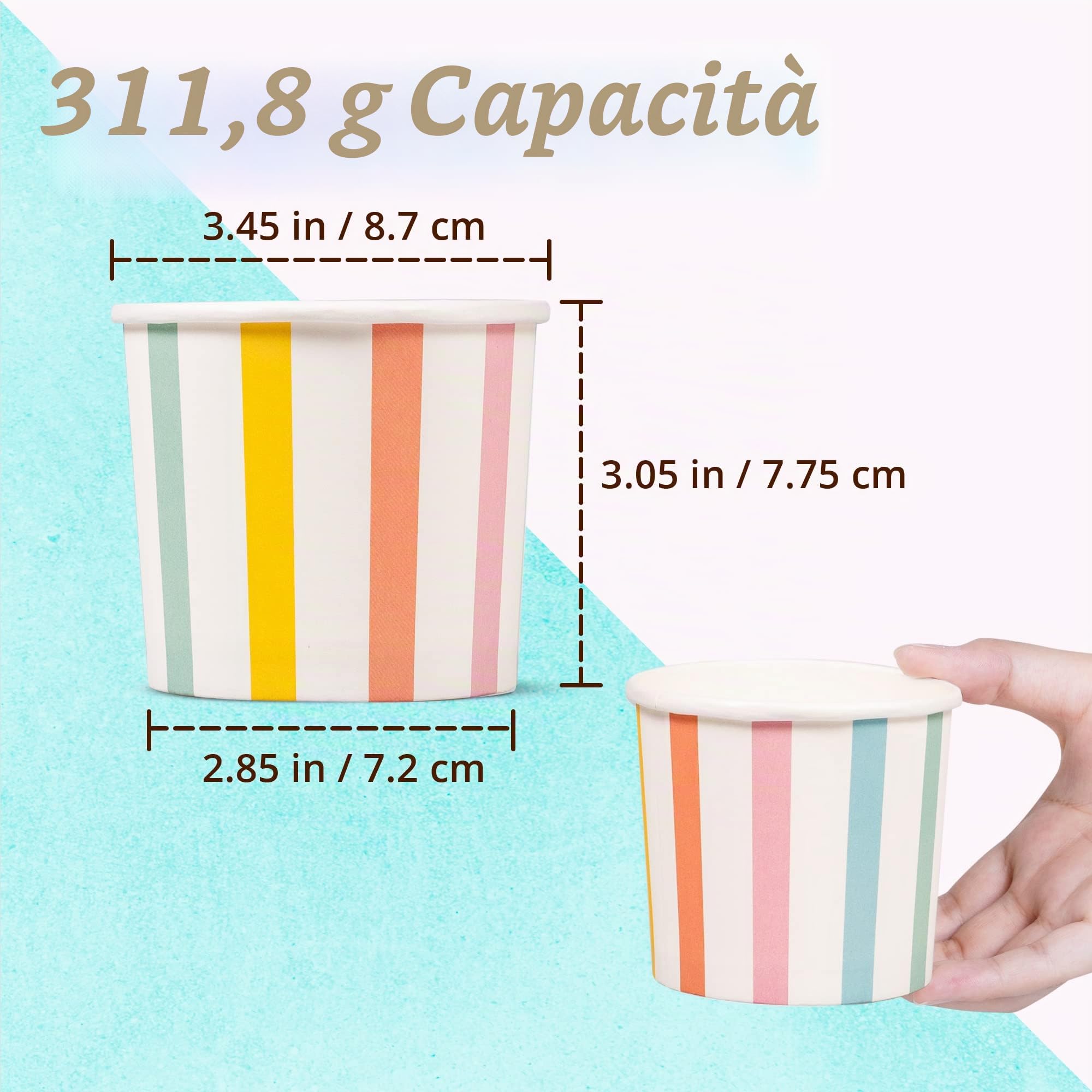 MATICAN Bicchieri di carta per gelato, 50 ciotole da dessert usa e getta da 325 ml, per cibi caldi o freddi, forniture per feste da 325 ml, tazze per gelato, yogurt congelato, zuppe, strisce pastello