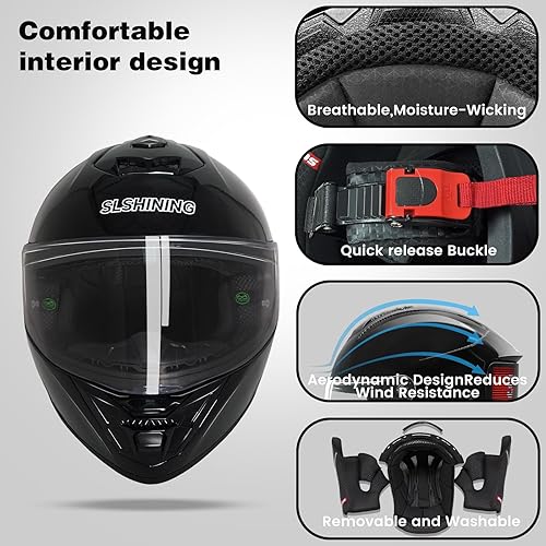 Miniatura 5 de Full Face Motorcycle Helmet - DOT Approved, App Programmable Rear Display, USB Charging, Adult Dirt Bike Helmet for Men & Women