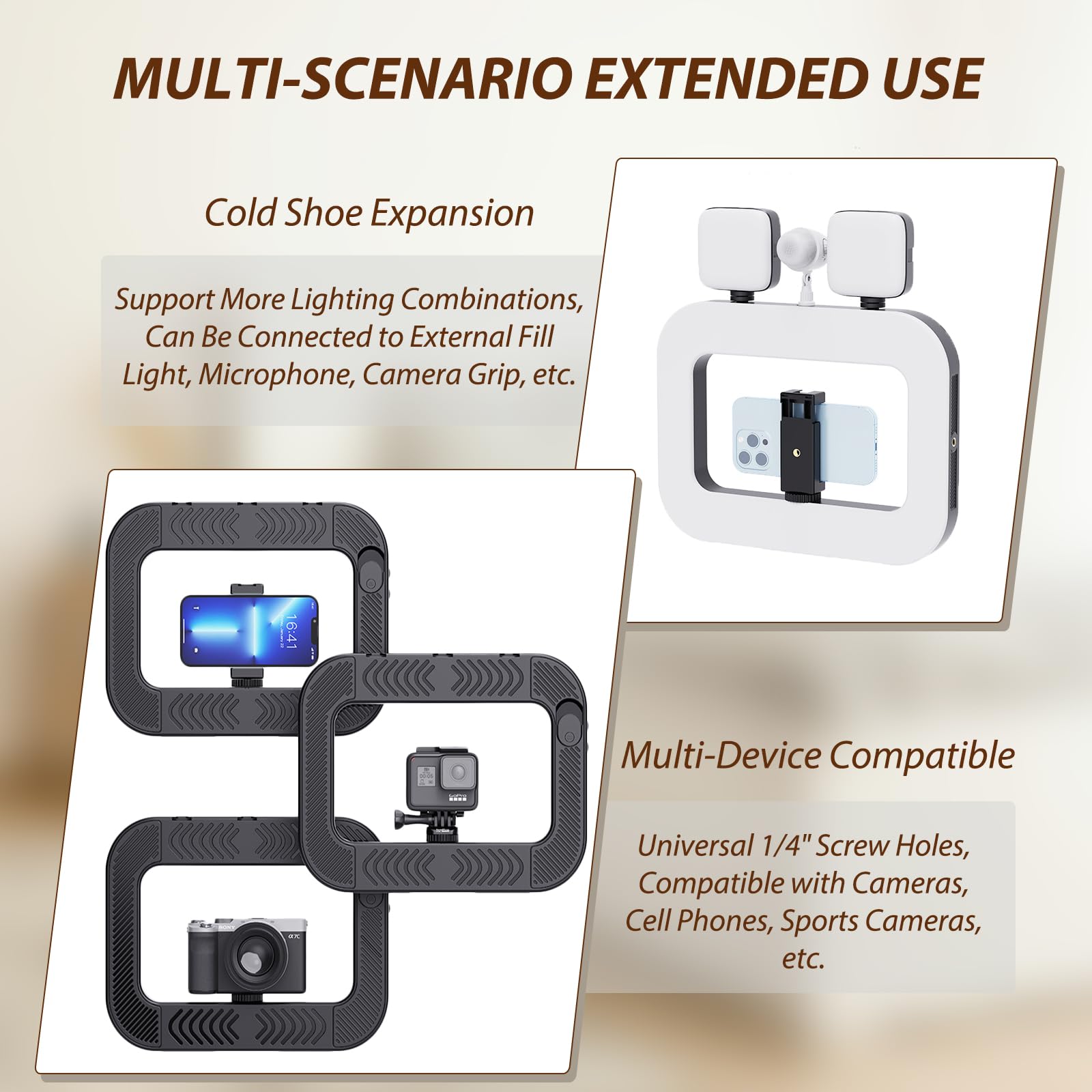 Equipo de video para smartphone con luz, kit de luz selfie de anillo de mano, estabilizador de video móvil LED con batería integrada de 8000 mAh para cámara, smartphone, YouTube, grabación de video