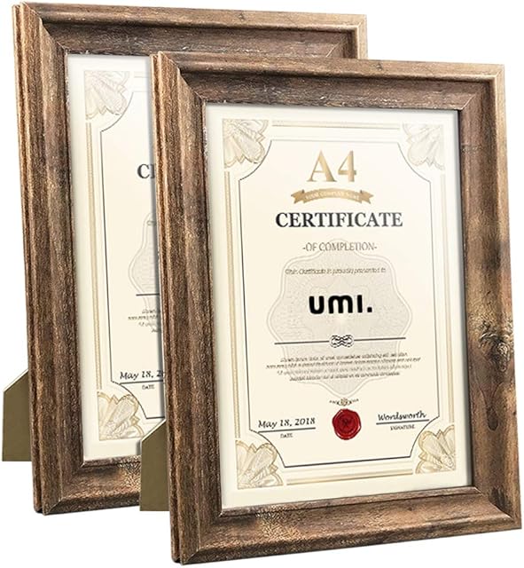 Amazon Brand - Umi A4 Photo Picture Frames Rustic Certificate Document Frame, Wall Hanging and Tabletop, 2 Pack, Brown