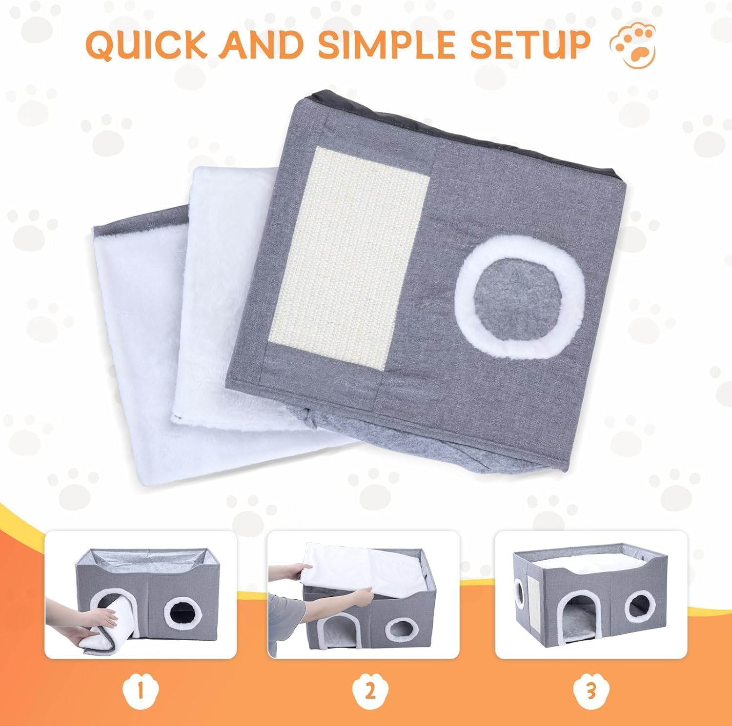 Large Cat House for Indoor Cats, Cat Cave Bed for Large Pet Cat, Foldable Cat Hideaway with Scratch Pad, Covered Cat Bed