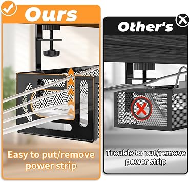 Cable Management, 25''/64CM Long Under Desk Cable Management | Cable Tidy, Cable Tray Under Desk, Under Desk Cable Management Tray No Drill with Clamp, Cable Organiser for Standing Desk