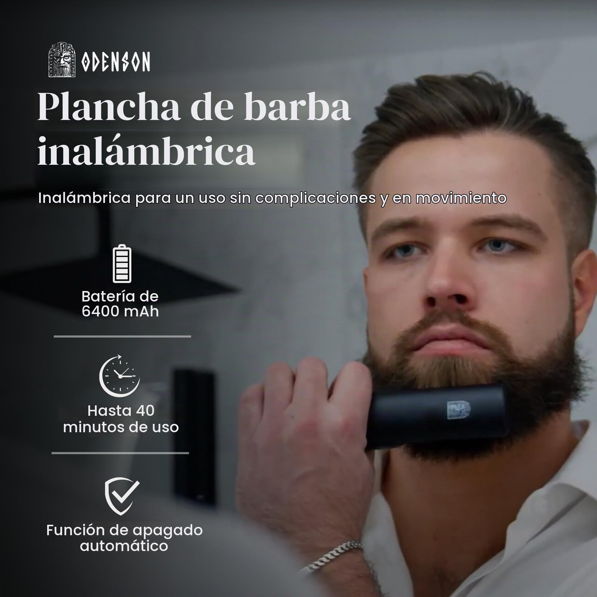 Odenson Beard Forger - Herramienta definitiva, cepillo y alisador térmico inalámbrico para barba y cabello, peine térmico para el cuidado y peinado de la barba
