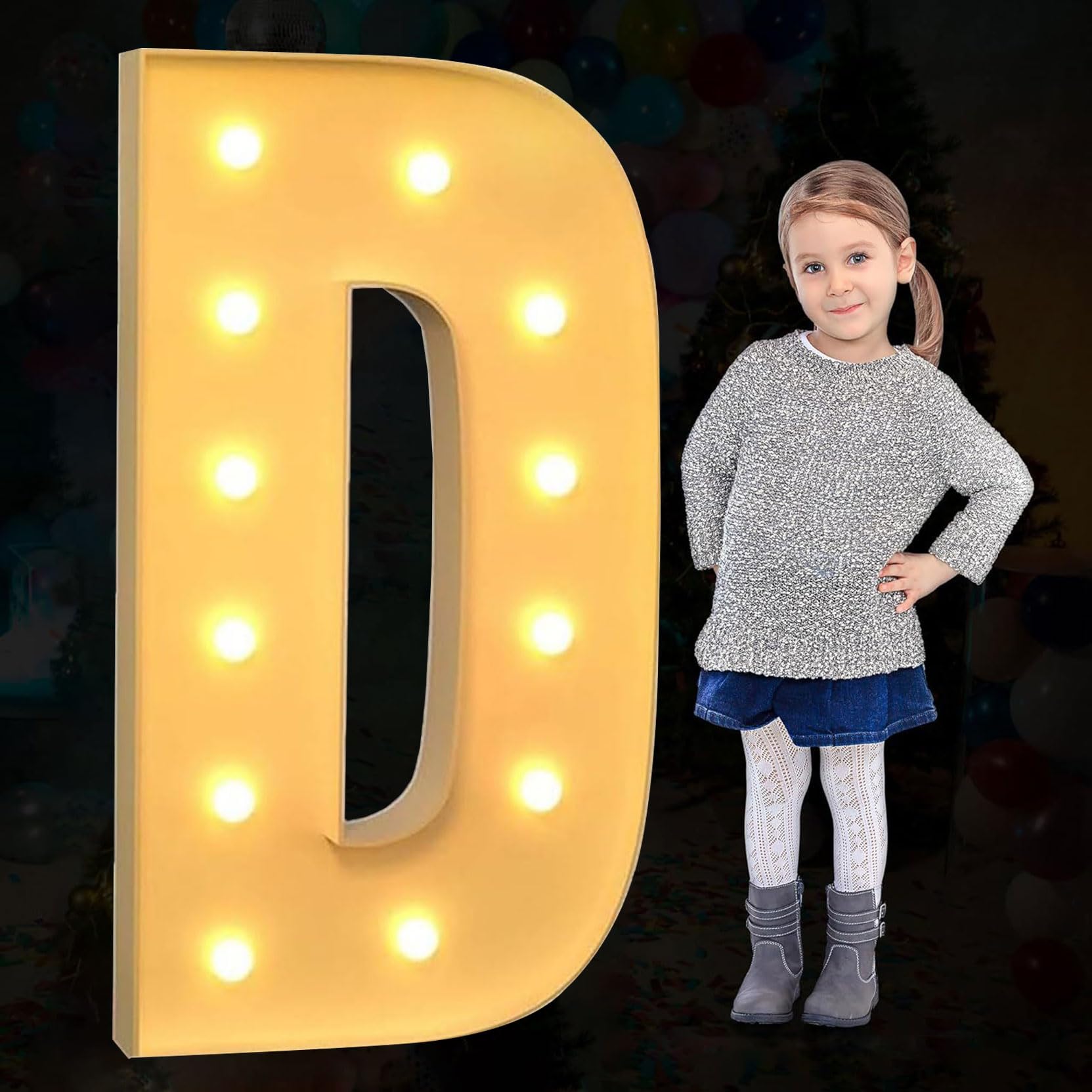 Large Marquee Letter Light Up, Decorative LED Alphabet Lights, Party Decor Pre-cut Foam Board Set for Wedding Birthday Holiday, Letter D, 100cm-3.3ft — image 1