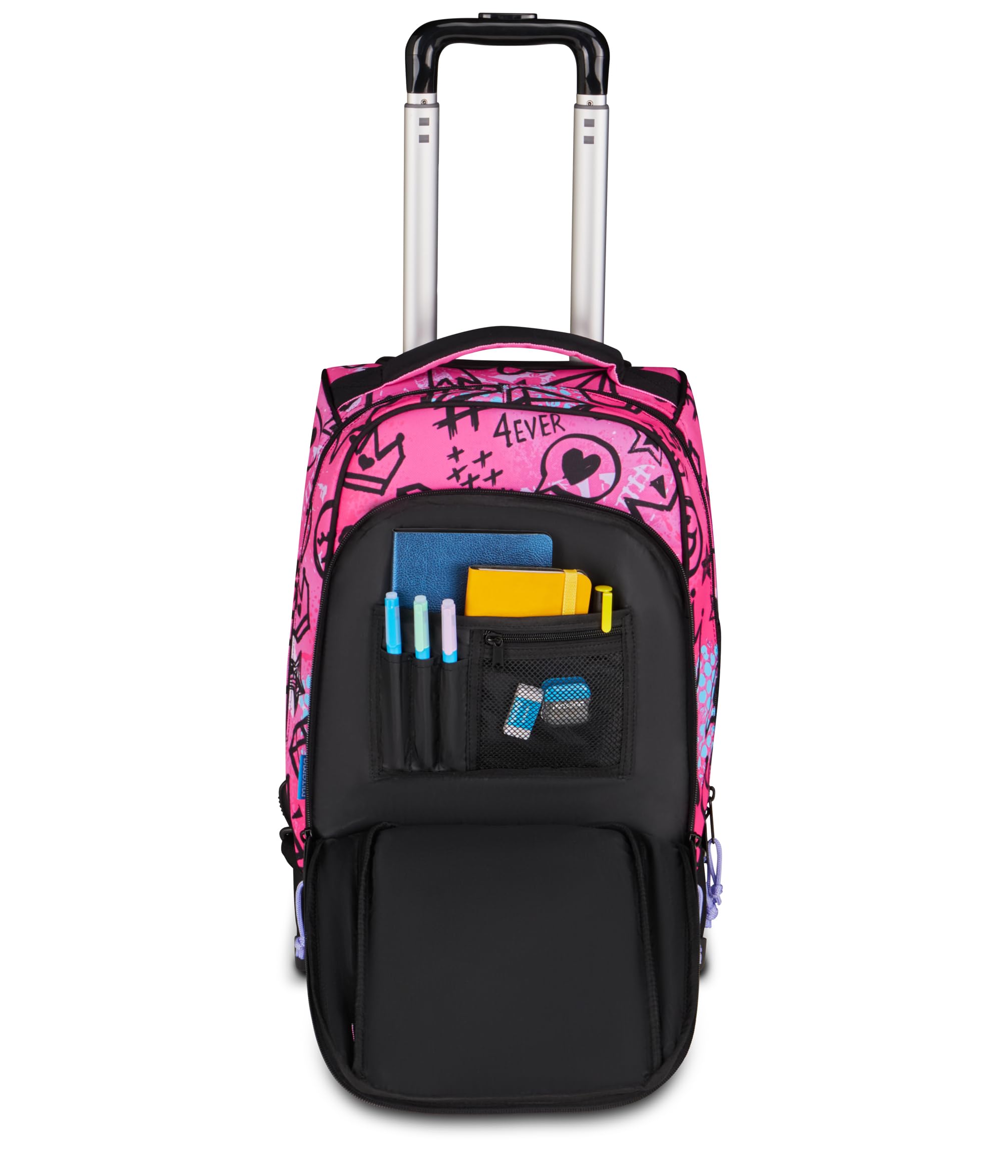 Mitama Zaino Trolley M-Power RockNLove, Spallacci a scomparsa, Bambini e Bambine, Tasca Porta Borraccia, Doppio uso, Maxi Capienza, rosa