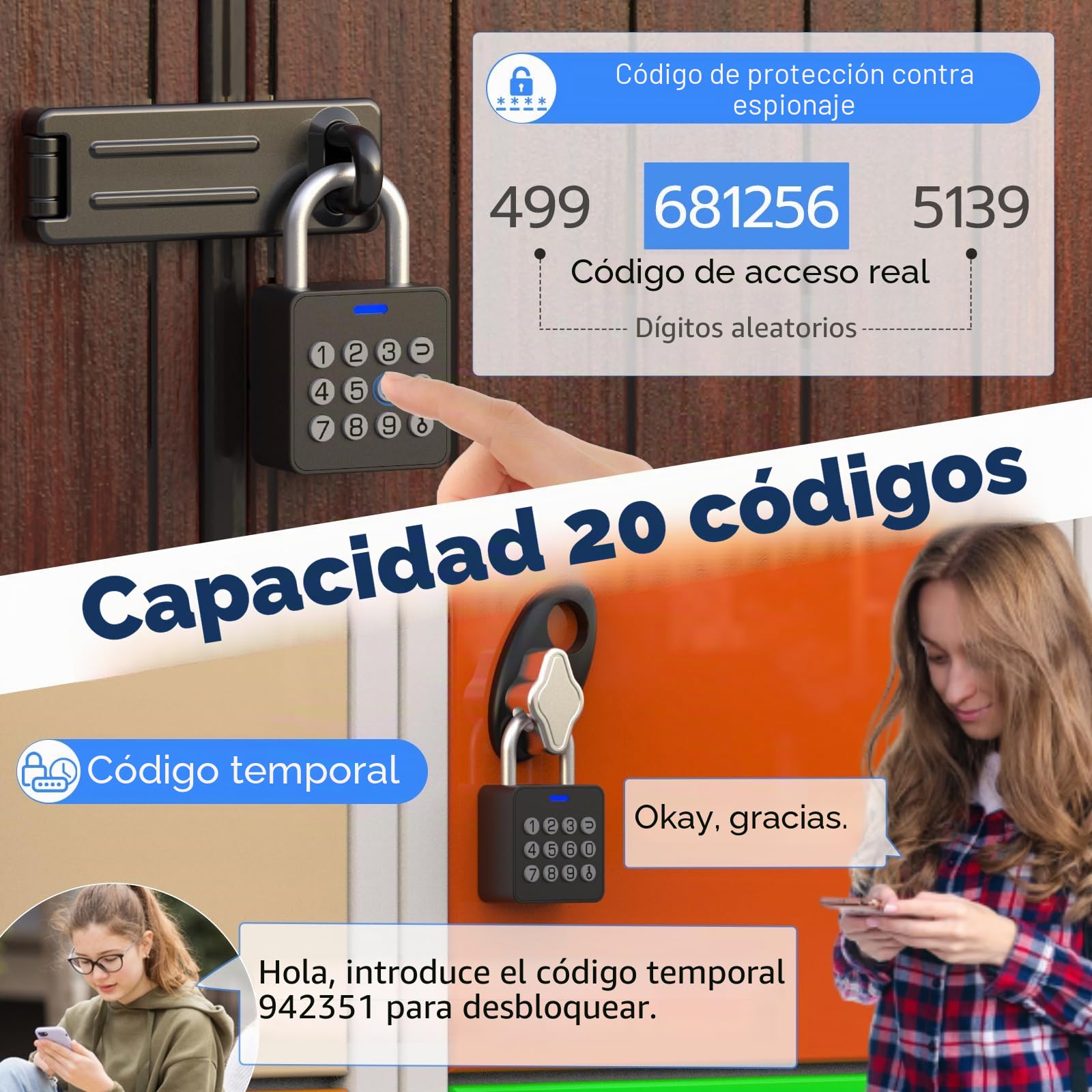 Candado de combinación eLinkSmart para gimnasio con botón pulsador de 9 dígitos, contraseña de huellas dactilares, aplicación, desbloqueo de llave, biométrico, seguridad biométrica, candado de metal