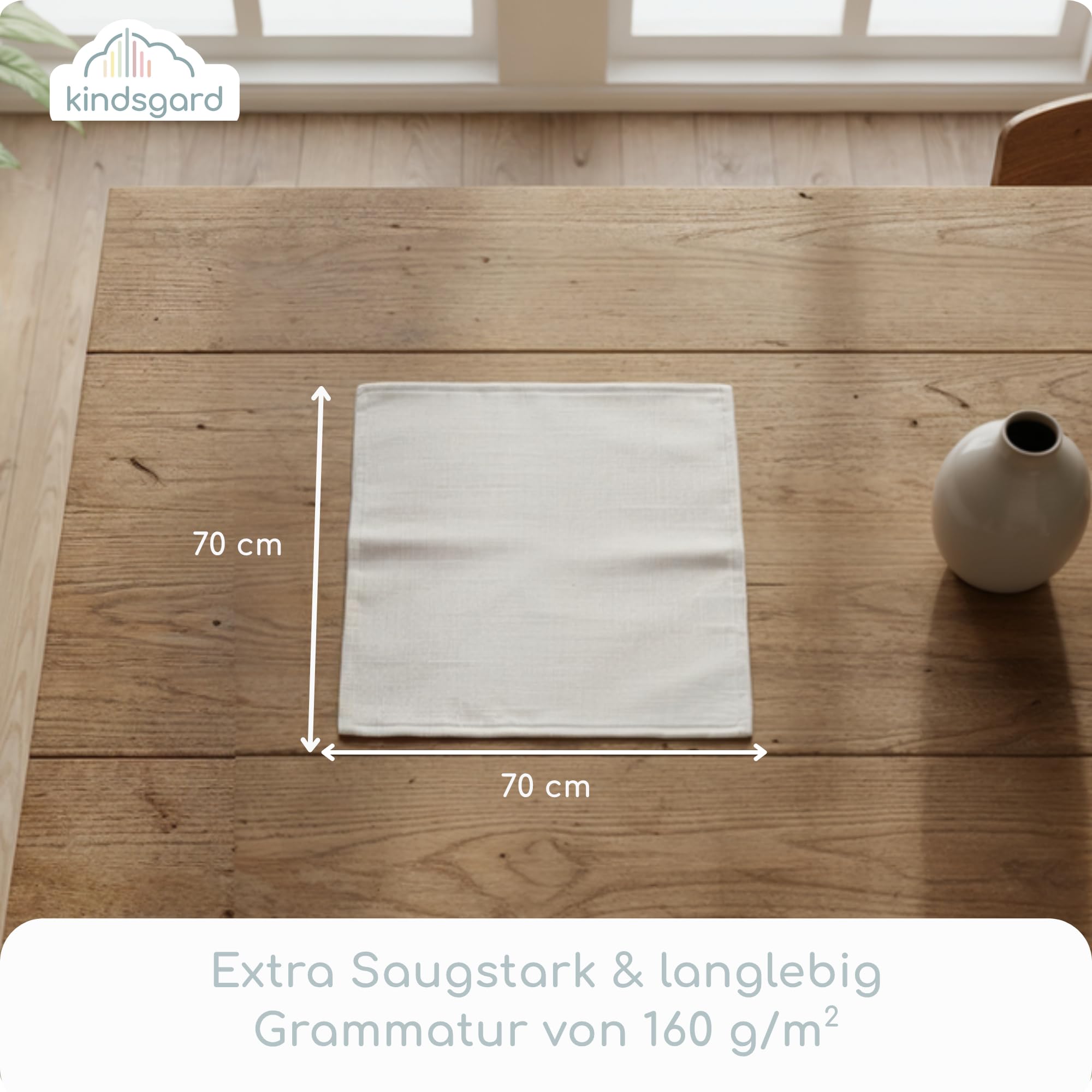 Kindsgard Mullwindeln - 10er Pack - 70x70 cm - 100% Baumwolle - OekoTex 100 Zertifiziert - weiche Spucktücher - saugstark, hautfreundlich & atmungsaktiv - waschmaschinenfest - ideal für Babys - Weiß