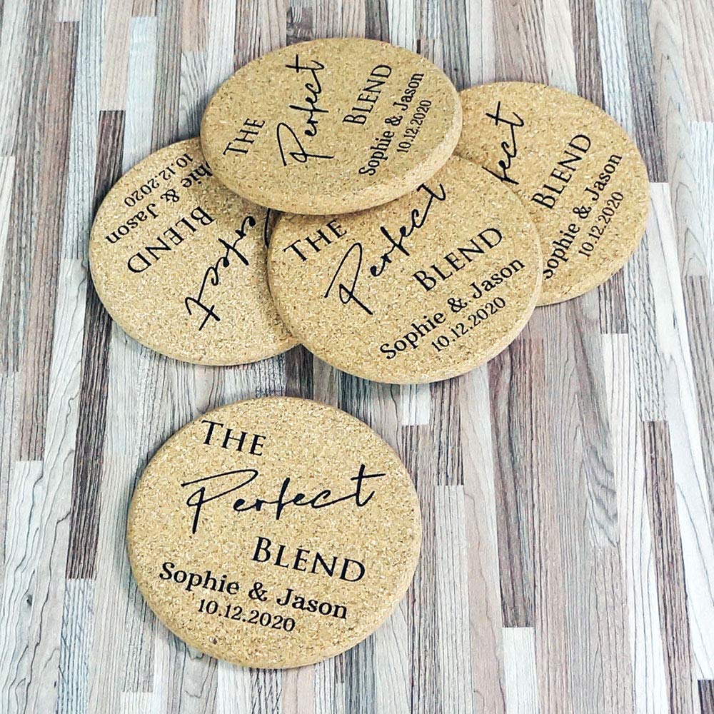 Personalized Cork Coasters, Custom Engraved Round Coaster, Wedding Favors, bridal shower gifts, Wedding Gifts