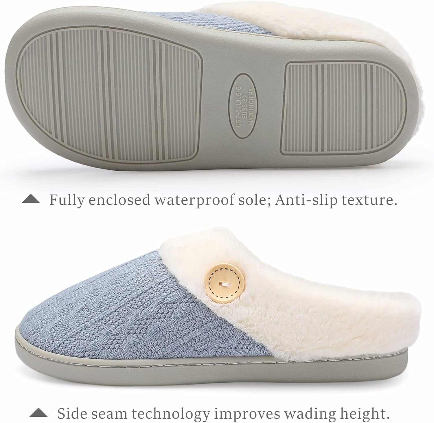 Chantomoo Womens Slipper Warm Comfy Memory Foam House Slippers Knitted Shoes Faux Fur Lined Anti-Skid Rubber Sole Bedroom Cozy Indoor Outdoor Slippers - Image 2