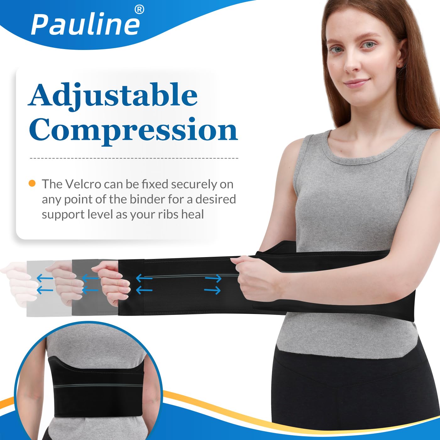 Best Rib Support Brace - Pauline Broken Rib Brace for Women - Compression Chest Binder for Cracked Ribs Support & chest Pain Relief - Rib Belt for Bruised Rib Cage (Black, Fits 30”-45”) Review