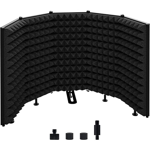 Microphone Isolation Shield – Foldable & Adjustable Soundproof Panel for Recording, Podcasting, Vocal Booth, Studio & Home Use (Five sides without stand)