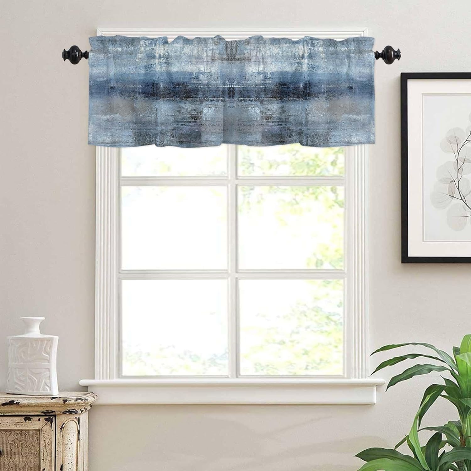 2 Pack Navy Blue Window Valances, Abstract Art Valances for Windows Treatment, Farmhouse Rod Pocket Decorative Curtain Valance for Bathroom Bedroom Living Room, 54 X 18 in Blue, 2 Panel - Image 3