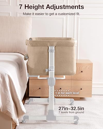 Miniatura 2 de Larex Cuna de bebé, cuna 3 en 1 para recién nacido, cuna portátil ajustable de 7 alturas con colchón y ruedas, color caqui