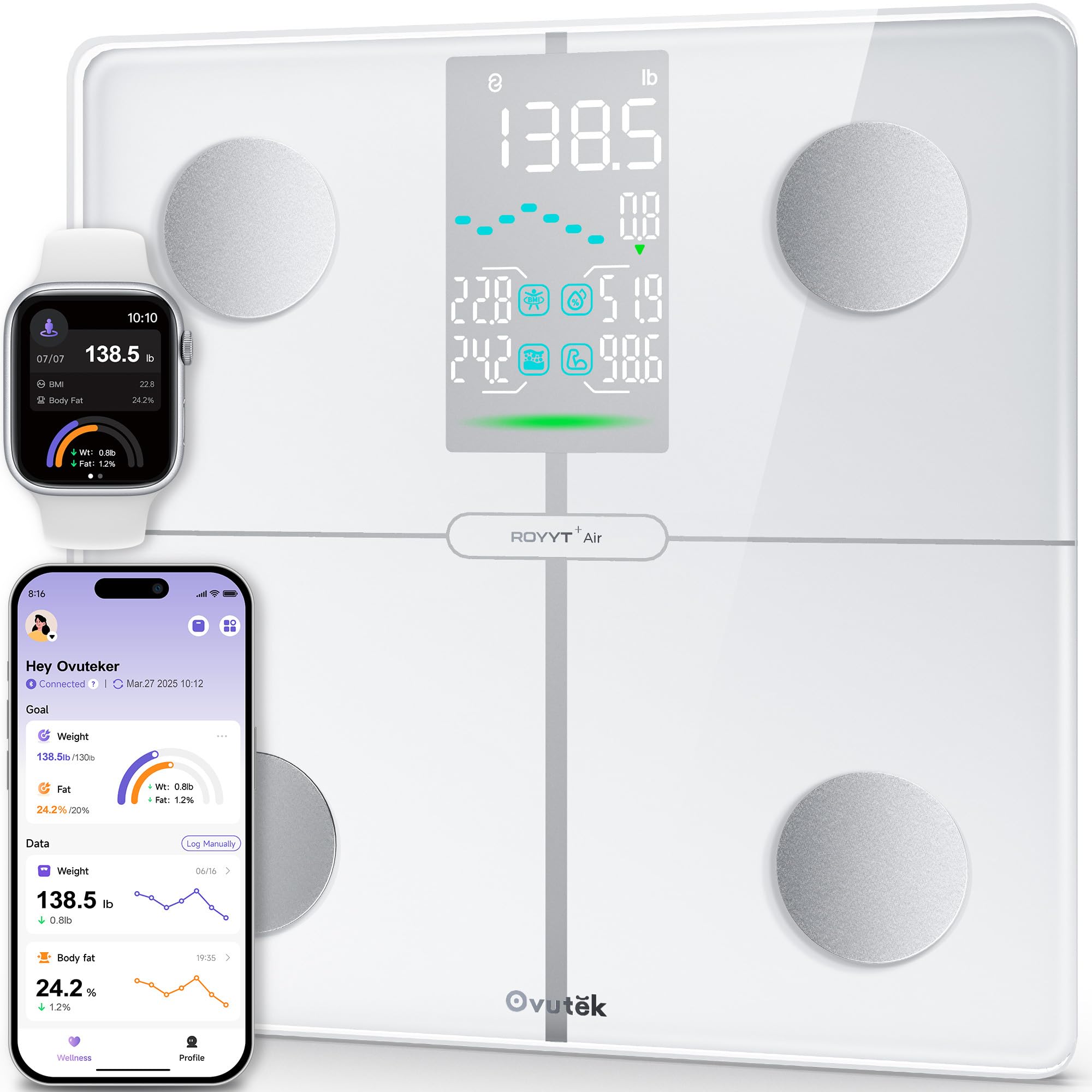 Ovutek Smart Body Fat Scale High Accurate Digital Bathroom Scale with 14 Body Composition Metrics Including BMI Muscle