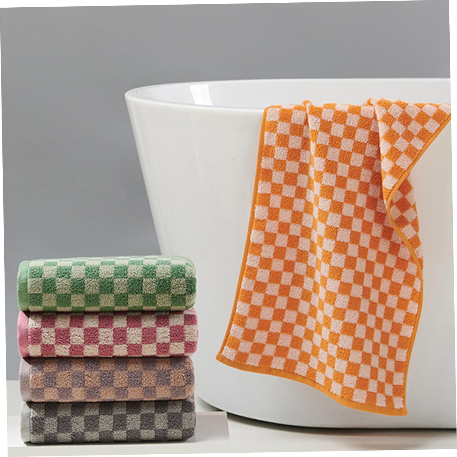 5Pcs Checkered Towels, Soft, Absorbent Cotton Checkered Hand Towels for Bathroom, Kitchen, Gym, Spa, 14 x 28 Inches, Bath, Hand, Kitch