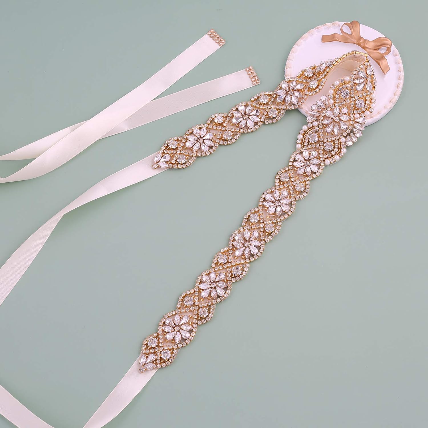 Wedding Belt with Rhinestones Beads Sash Organza Bridal Belt for Wedding Gown Rose Gold Plus Size - Image 7