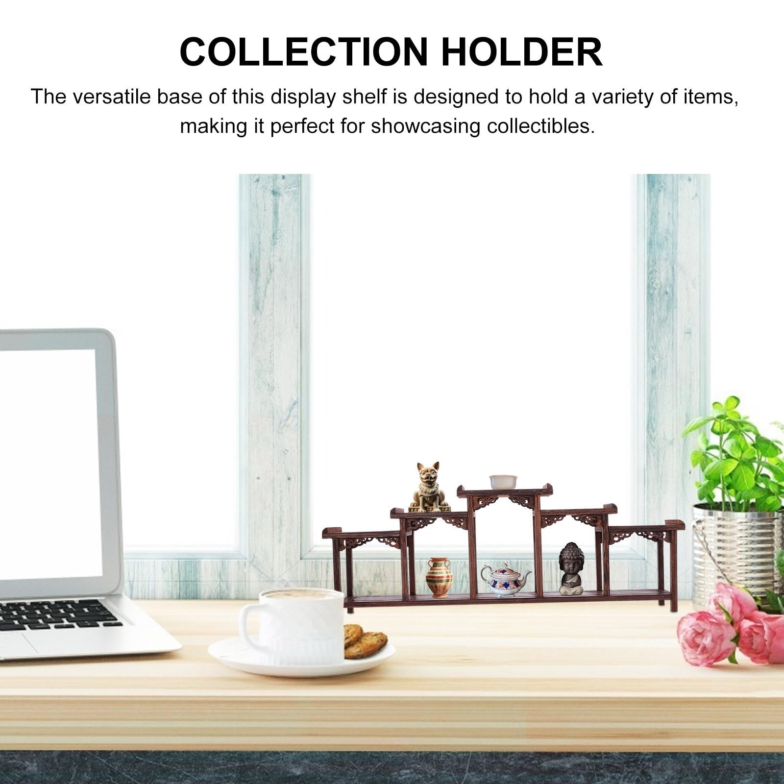 Espositore in Legno per Figure, Organizer da Tavolo, Stile Naturale