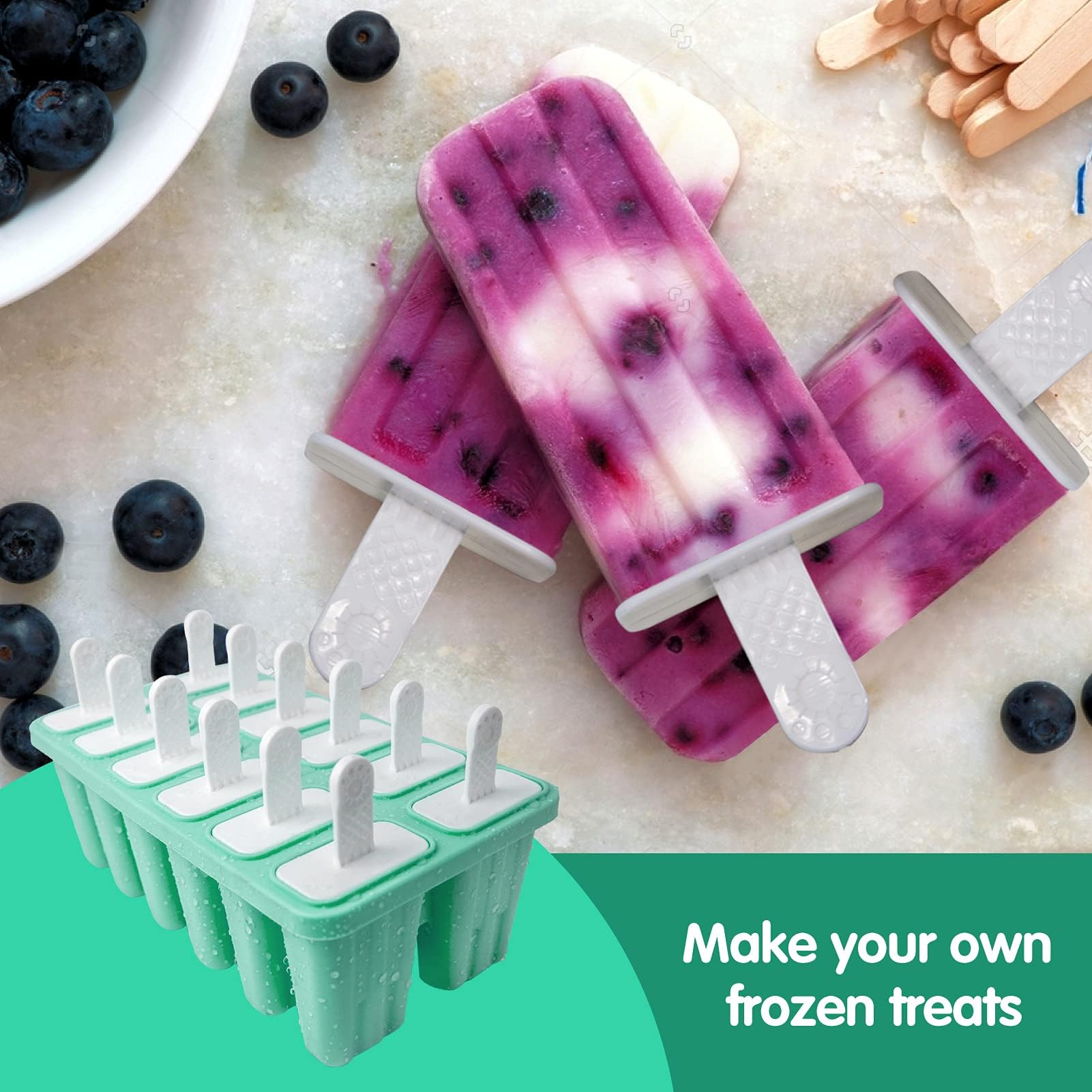 Molde de Silicona para Helados, Reutilizables y Libres de BPA, Incluyen un Cepillo de Limpieza y Embudo de Silicona Plegable, Fácil de Usar para Helados Caseros (12 Cavidades - Verde)