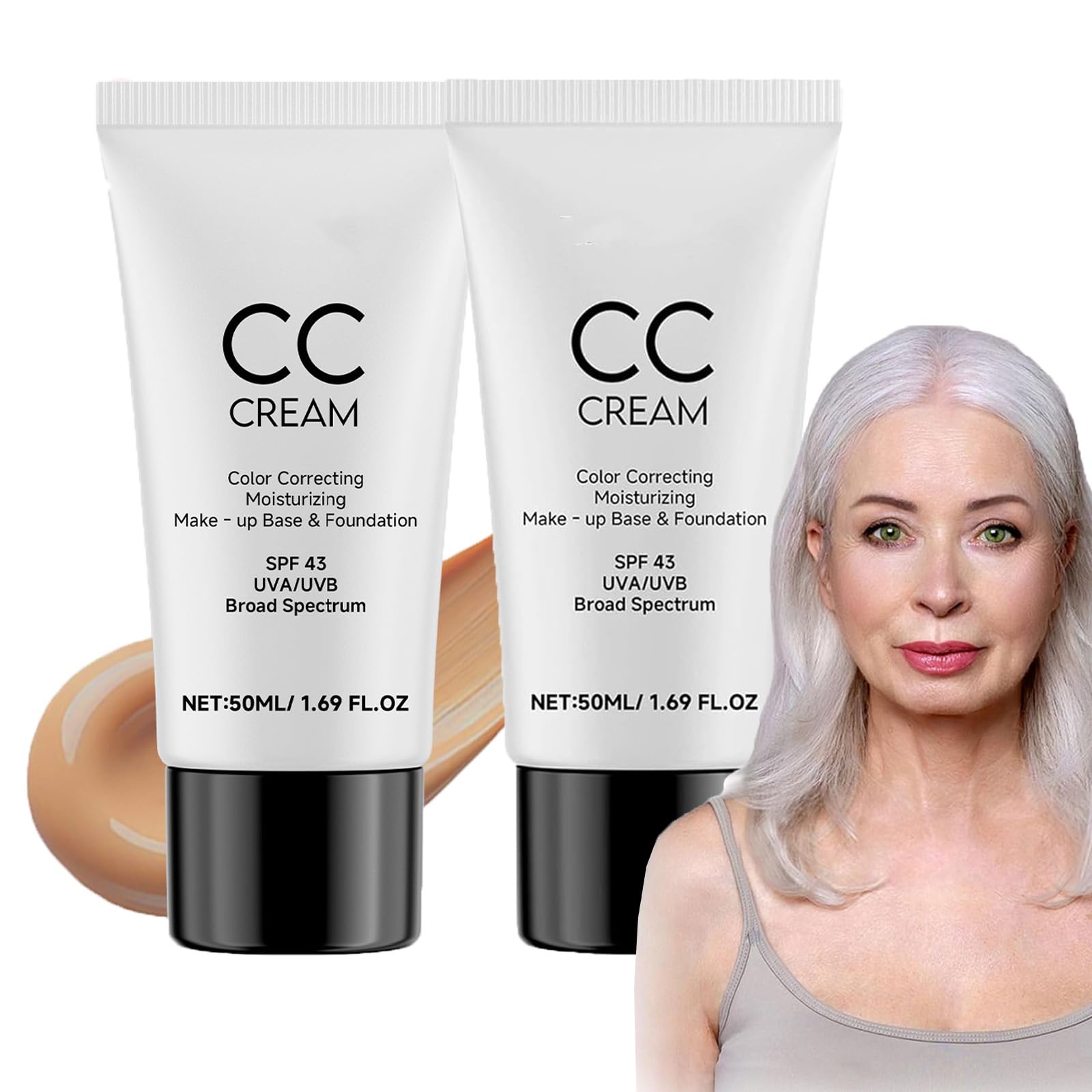  2-Pack CC Cream For Older Women Anti-Aging Sunscreen Foundation with Moisturizer
| CC Cream Skin Tone Adjusting for Mat