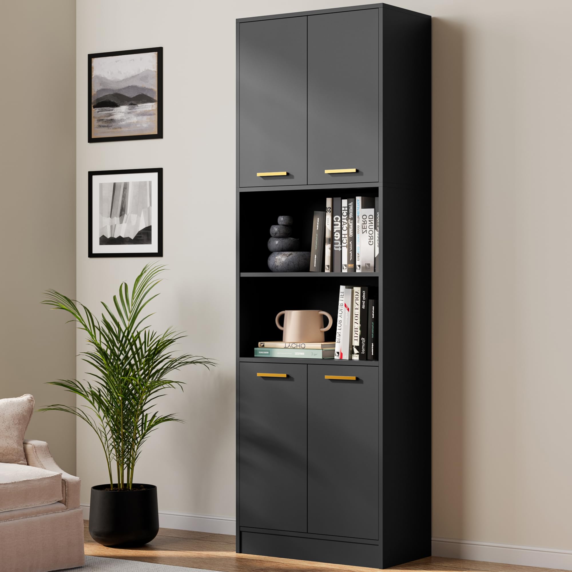 Amazon.com: Kitchen Pantry Storage Cabinet 75" Tall 4 Doors Wood ...
