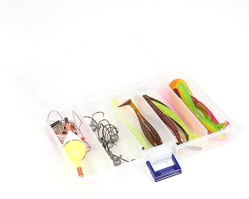 Miniatura 9 de Kit de pesca con caña, carrete, aparejos, ganchos, línea predistribuida, estuche de transporte con cremallera - barco/caravana/coche/cabina/cabaña