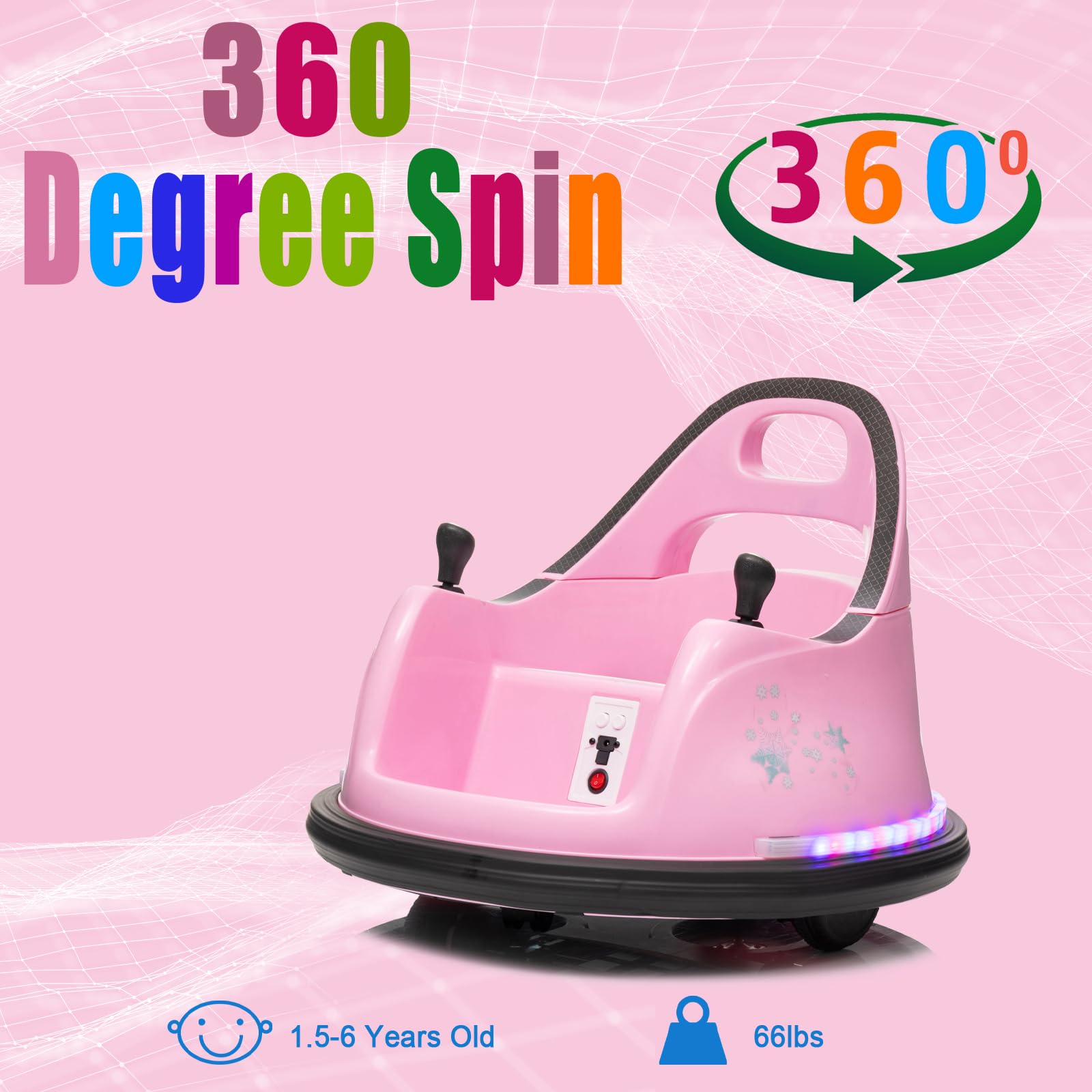 LUIBAS 12V Kids Ride on Bumper Car Kids Ride On Electric Bumper Car for Toddlers with Remote Control, 360 Degree Spin for Baby Boy and Girls Riding Bumping Toy Gifts Cars for Toddler, Pink